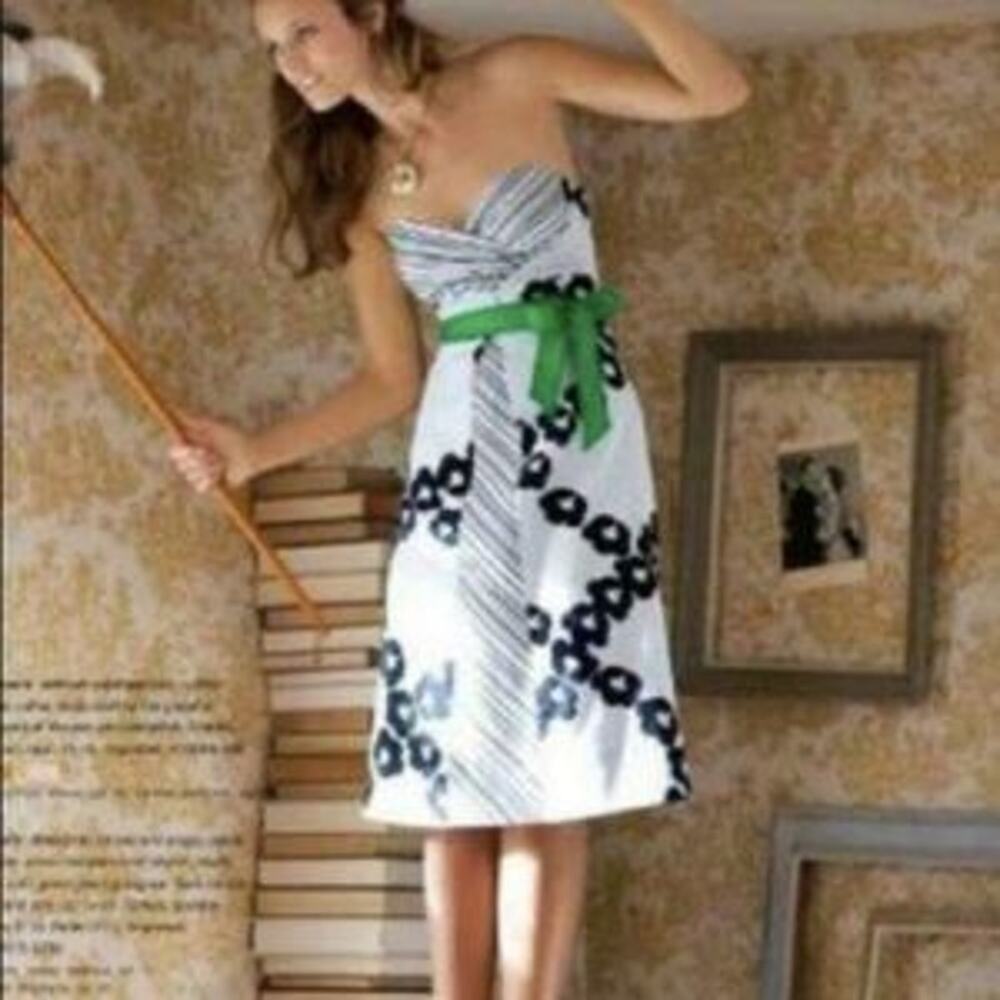 Anthro Maeve Loverly Dress Vintage Floral Boho Y2K Black White Green Size 6